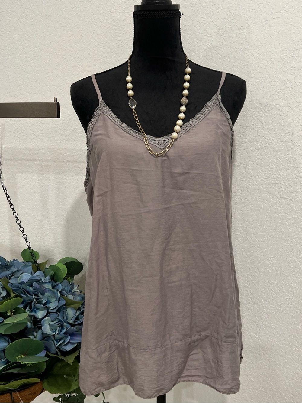 Magnolia Pearl Lace-Edge Camisole in Taupe Gray - Picture 2 of 11